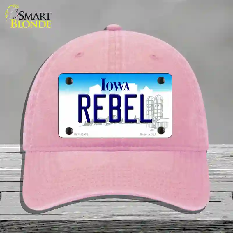 Rebel Iowa Novelty License Plate Hat Unconstructed Cotton / Pink