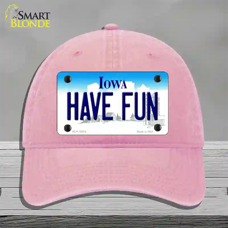 Have Fun Iowa Novelty License Plate Hat Unconstructed Cotton / Pink