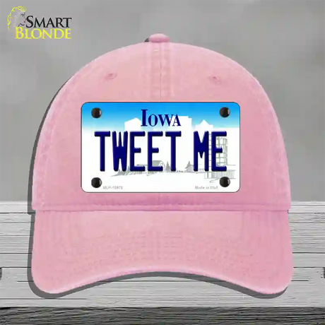 Tweet Me Iowa Novelty License Plate Hat Unconstructed Cotton / Pink