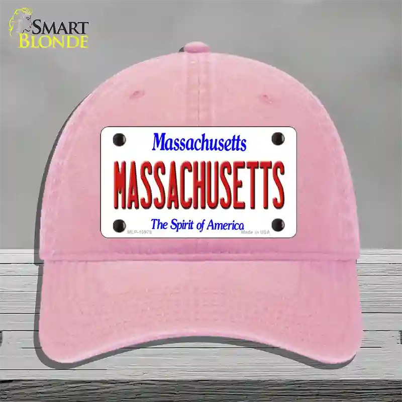 Massachusetts State Novelty License Plate Hat Unconstructed Cotton / Pink