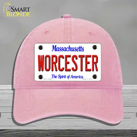 Worcester Massachusetts Novelty License Plate Hat Unconstructed Cotton / Pink