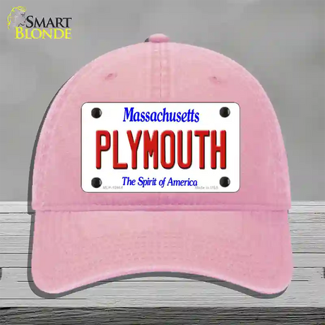 Plymouth Massachusetts Novelty License Plate Hat Unconstructed Cotton / Pink