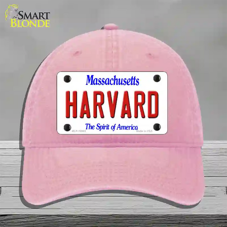 Harvard Massachusetts Novelty License Plate Hat Unconstructed Cotton / Pink