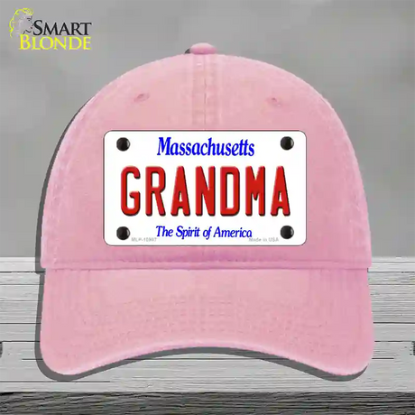 Grandma Massachusetts Novelty License Plate Hat Unconstructed Cotton / Pink