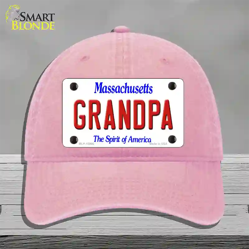 Grandpa Massachusetts Novelty License Plate Hat Unconstructed Cotton / Pink