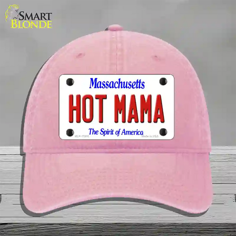 Hot Mama Massachusetts Novelty License Plate Hat Unconstructed Cotton / Pink