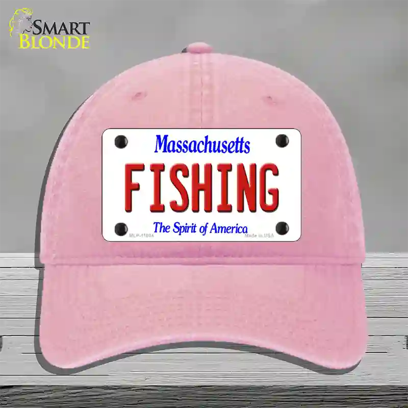 Fishing Massachusetts Novelty License Plate Hat Unconstructed Cotton / Pink