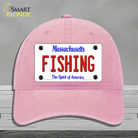 Fishing Massachusetts Novelty License Plate Hat Unconstructed Cotton / Pink