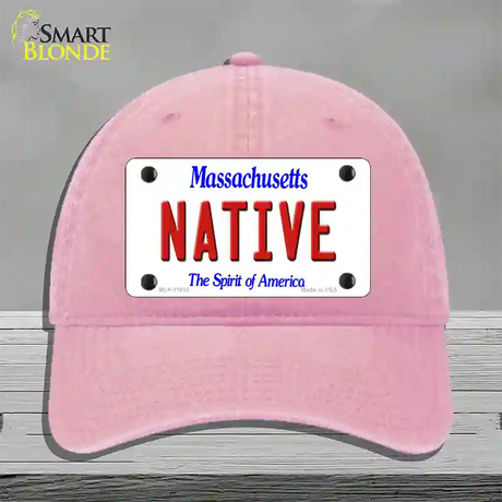 Native Massachusetts Novelty License Plate Hat Unconstructed Cotton / Pink