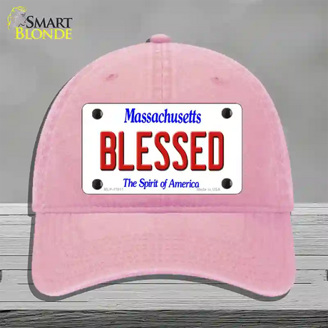 Blessed Massachusetts Novelty License Plate Hat Unconstructed Cotton / Pink