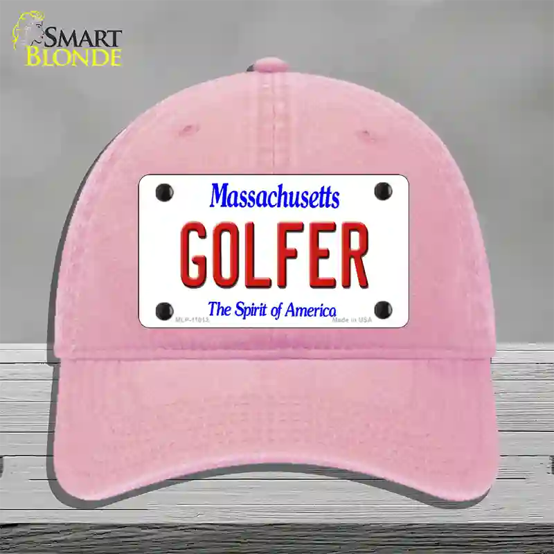 Golfer Massachusetts Novelty License Plate Hat Unconstructed Cotton / Pink