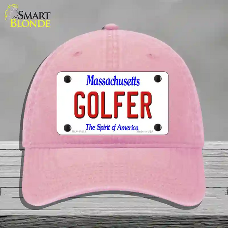 Golfer Massachusetts Novelty License Plate Hat Unconstructed Cotton / Pink