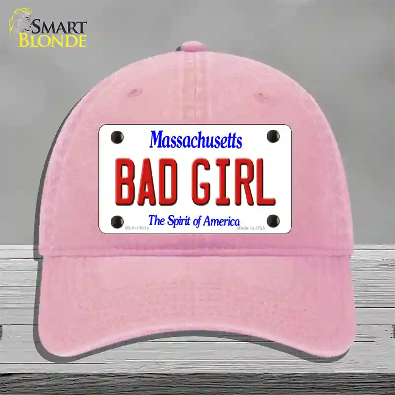 Bad Girl Massachusetts Novelty License Plate Hat Unconstructed Cotton / Pink