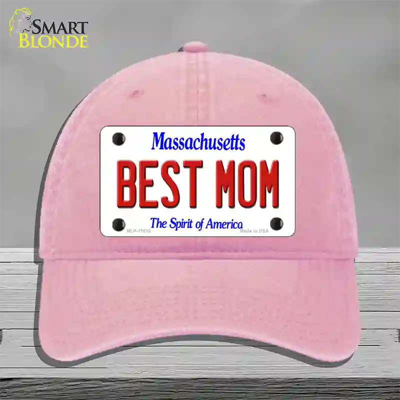 Best Mom Massachusetts Novelty License Plate Hat Unconstructed Cotton / Pink