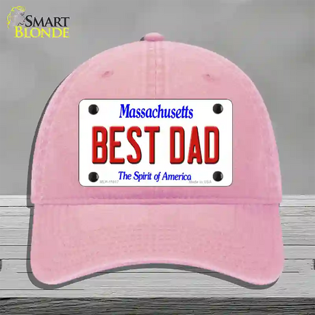 Best Dad Massachusetts Novelty License Plate Hat Unconstructed Cotton / Pink