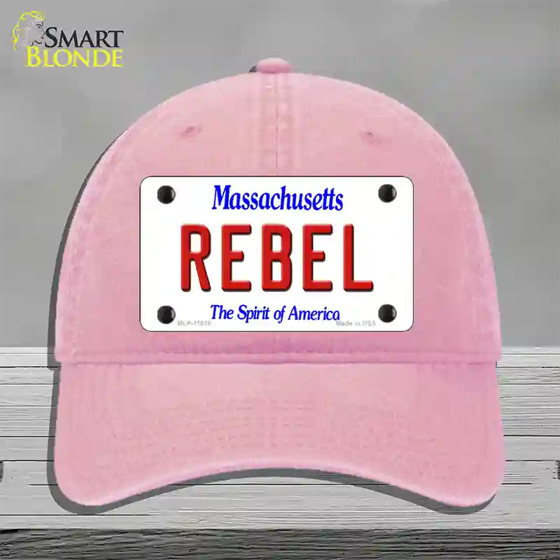 Rebel Massachusetts Novelty License Plate Hat Unconstructed Cotton / Pink