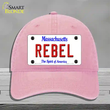 Rebel Massachusetts Novelty License Plate Hat Unconstructed Cotton / Pink