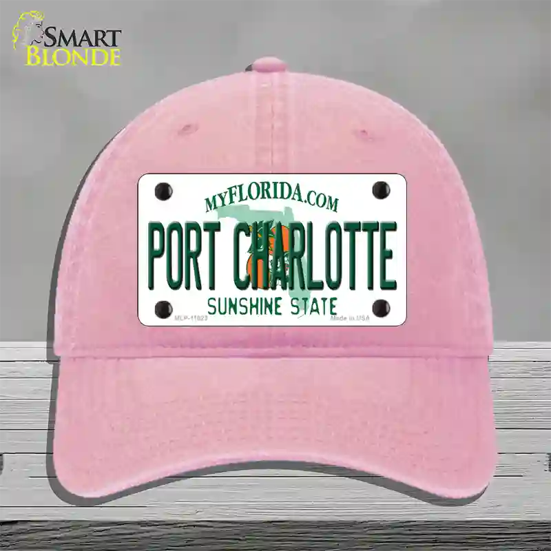 Port Charlotte Florida Novelty License Plate Hat Unconstructed Cotton / Pink