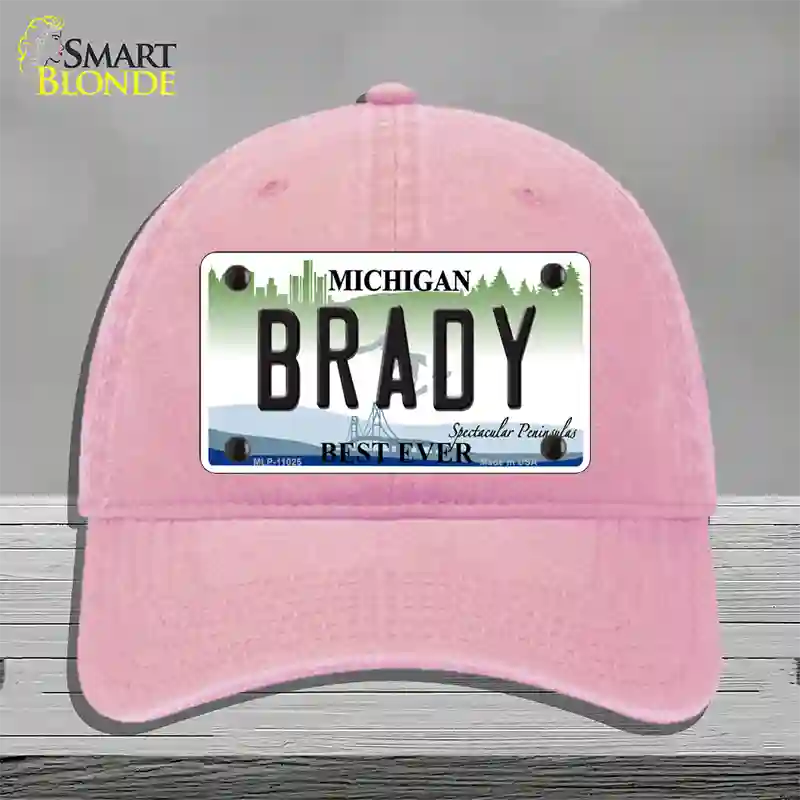 Brady Michigan Novelty License Plate Hat Unconstructed Cotton / Pink