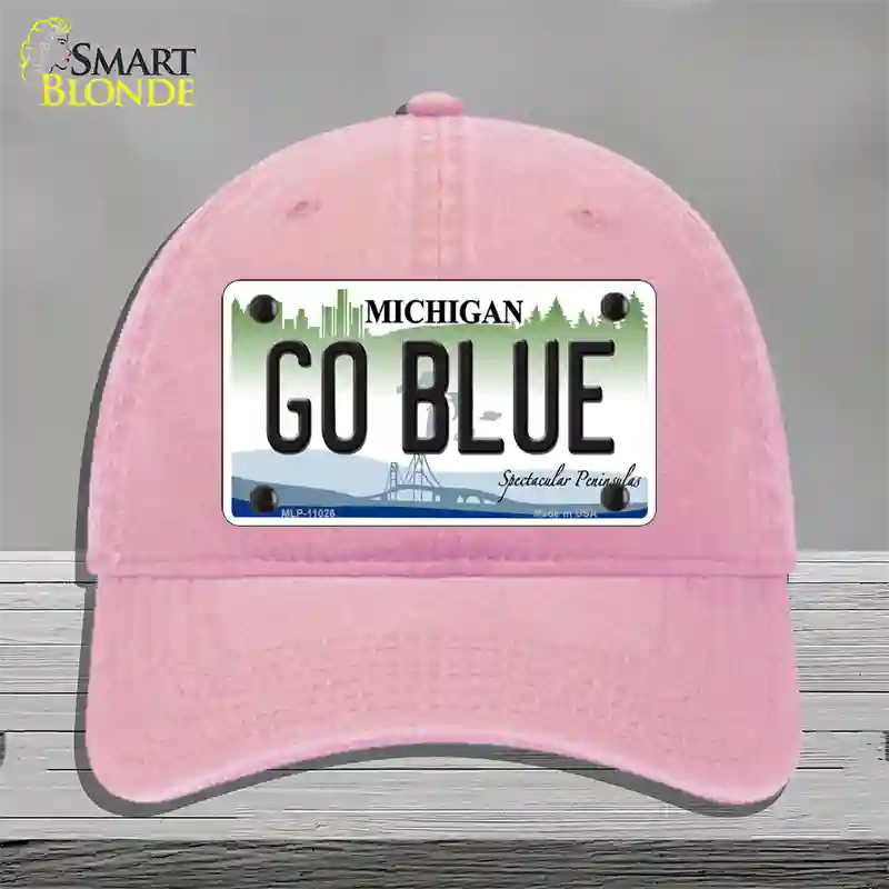 Go Blue Michigan Novelty License Plate Hat Unconstructed Cotton / Pink