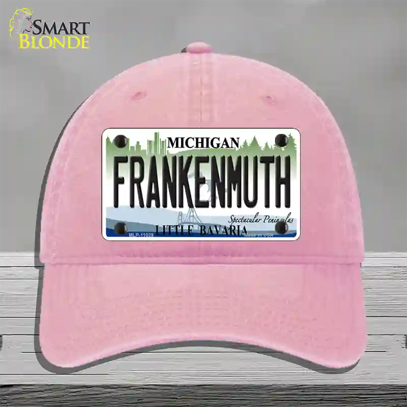 Frankenmuth Michigan Novelty License Plate Hat Unconstructed Cotton / Pink