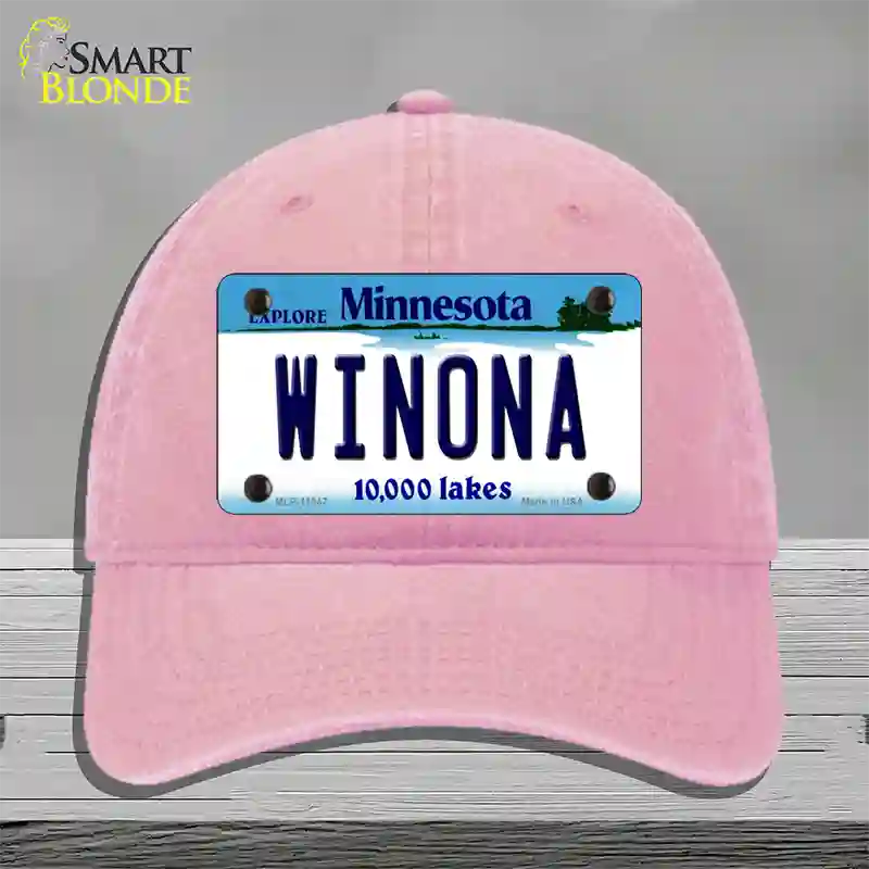 Winona Minnesota State Novelty License Plate Hat Unconstructed Cotton / Pink