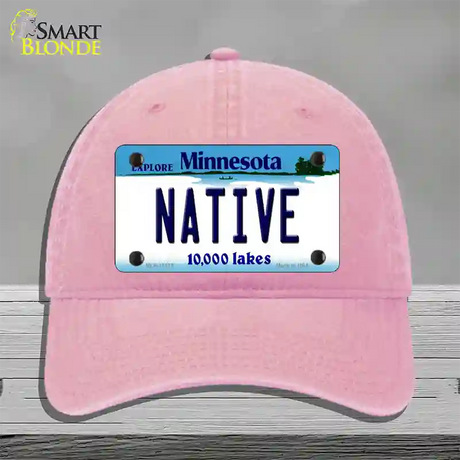 Native Minnesota State Novelty License Plate Hat Unconstructed Cotton / Pink