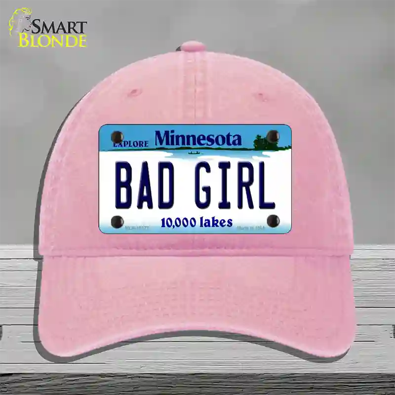 Bad Girl Minnesota State Novelty License Plate Hat Unconstructed Cotton / Pink