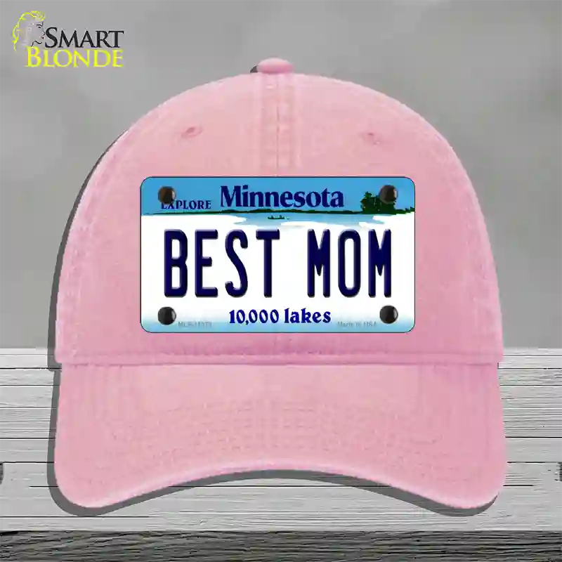 Best Mom Minnesota State Novelty License Plate Hat Unconstructed Cotton / Pink