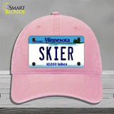 Skier Minnesota State Novelty License Plate Hat Unconstructed Cotton / Pink