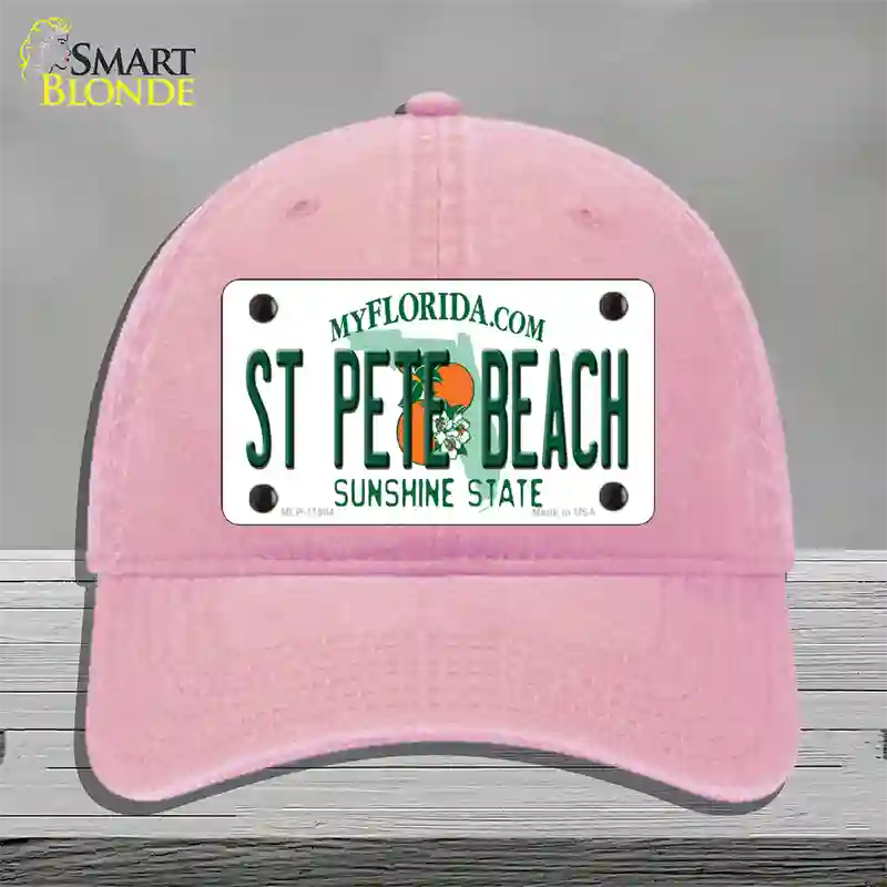 St Pete Beach Florida Novelty License Plate Hat Unconstructed Cotton / Pink