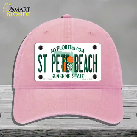 St Pete Beach Florida Novelty License Plate Hat Unconstructed Cotton / Pink