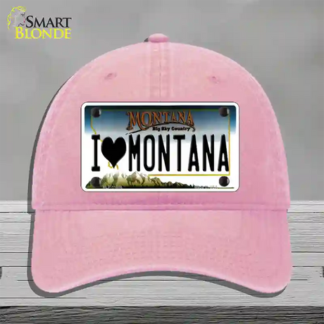 I Love Montana State Novelty License Plate Hat Unconstructed Cotton / Pink