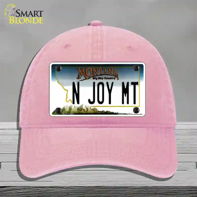 N Joy MT Montana State Novelty License Plate Hat Unconstructed Cotton / Pink