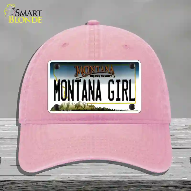 Montana Girl State Novelty License Plate Hat Unconstructed Cotton / Pink