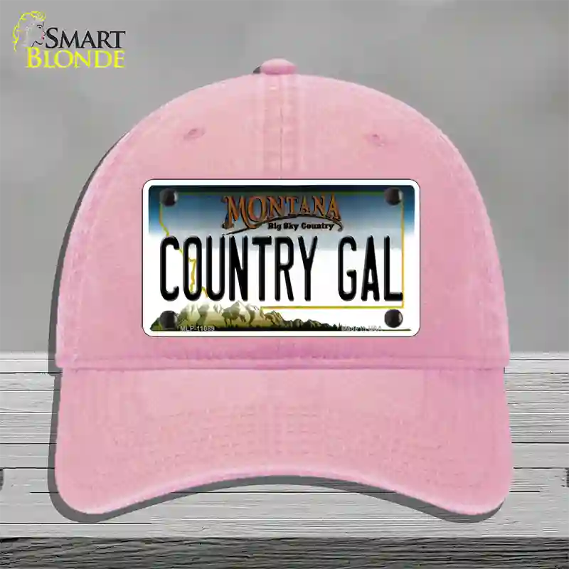 Country Gal Montana State Novelty License Plate Hat Unconstructed Cotton / Pink