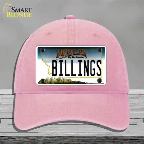 Billings Montana State Novelty License Plate Hat Unconstructed Cotton / Pink