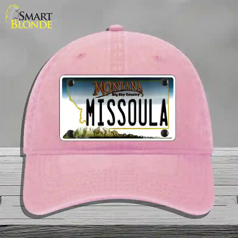 Missoula Montana State Novelty License Plate Hat Unconstructed Cotton / Pink