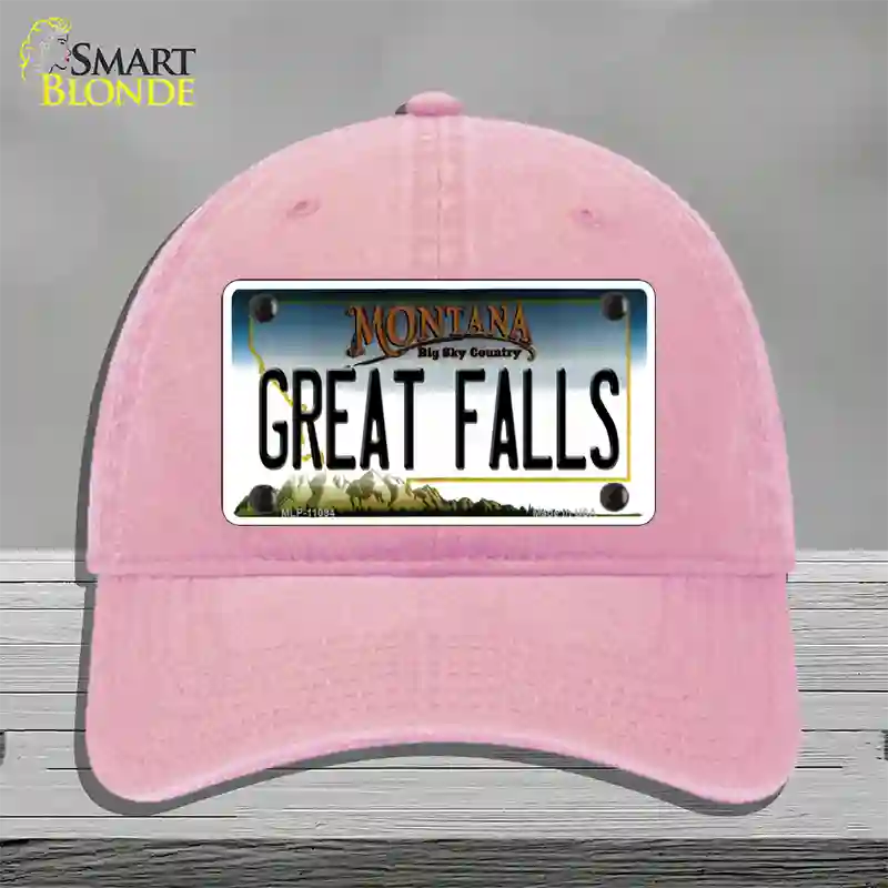 Great Falls Montana State Novelty License Plate Hat Unconstructed Cotton / Pink