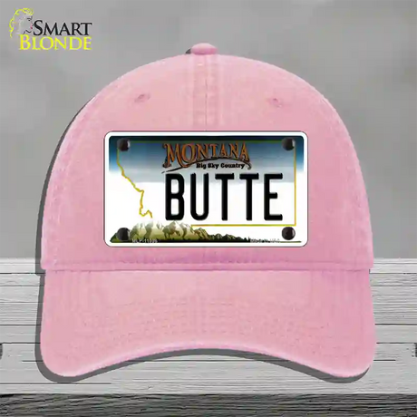 Butte Montana State Novelty License Plate Hat Unconstructed Cotton / Pink