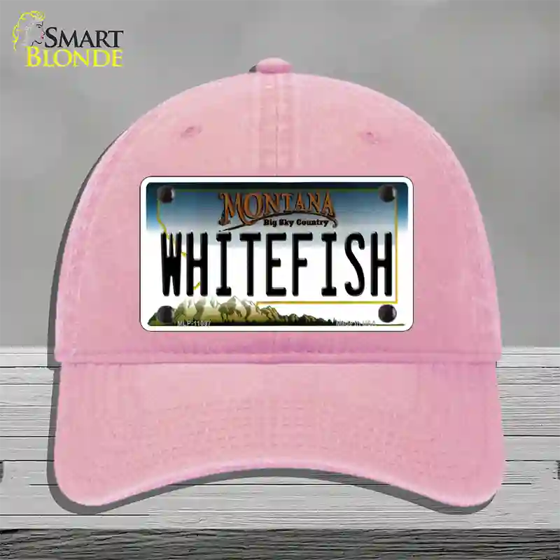 Whitefish Montana State Novelty License Plate Hat Unconstructed Cotton / Pink