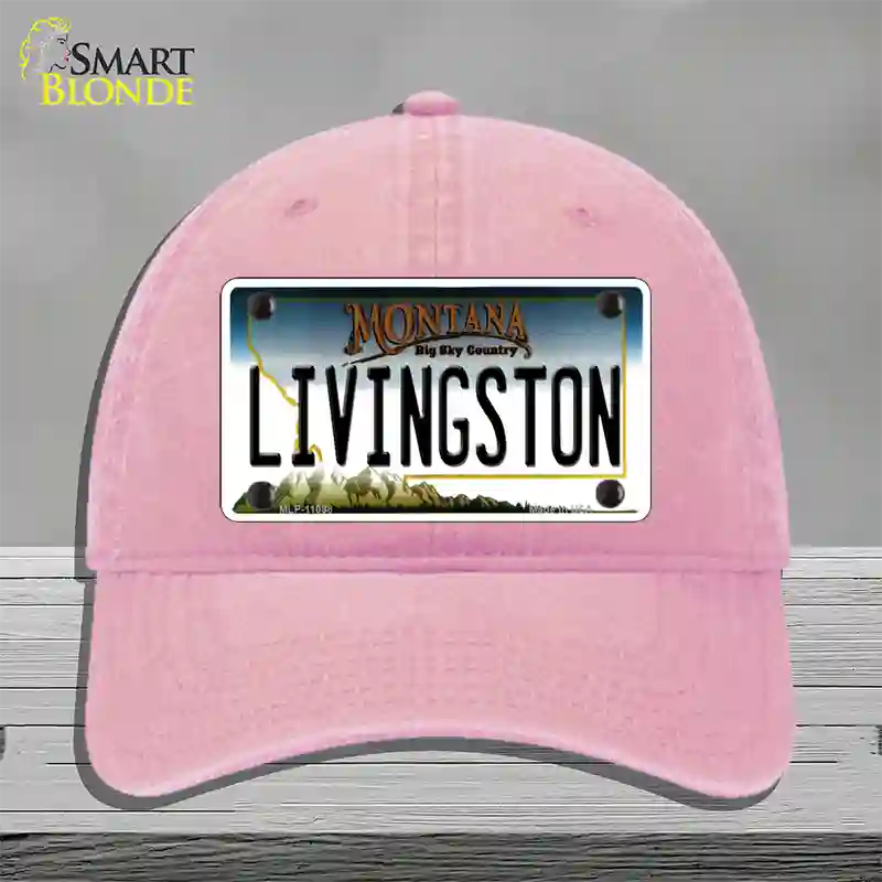 Livingston Montana State Novelty License Plate Hat Unconstructed Cotton / Pink