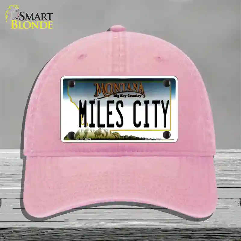 Miles City Montana State Novelty License Plate Hat Unconstructed Cotton / Pink