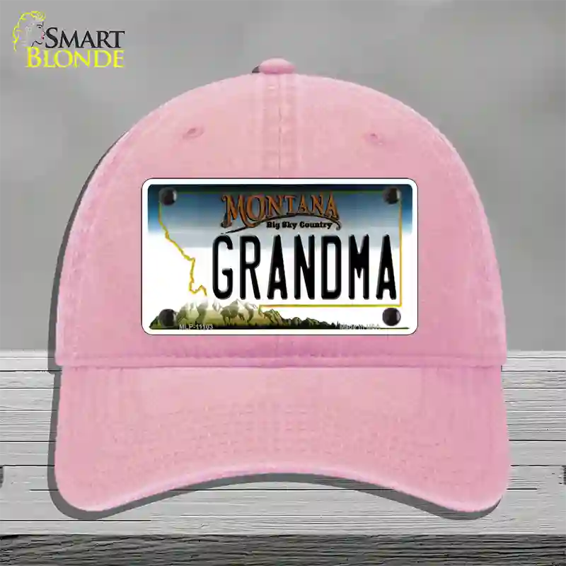 Grandma Montana State Novelty License Plate Hat Unconstructed Cotton / Pink