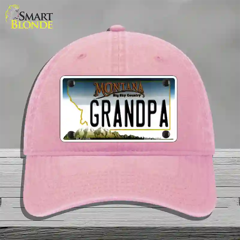 Grandpa Montana State Novelty License Plate Hat Unconstructed Cotton / Pink