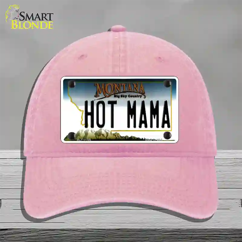 Hot Mama Montana State Novelty License Plate Hat Unconstructed Cotton / Pink