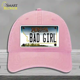 Bad Girl Montana State Novelty License Plate Hat Unconstructed Cotton / Pink