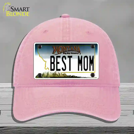 Best Mom Montana State Novelty License Plate Hat Unconstructed Cotton / Pink