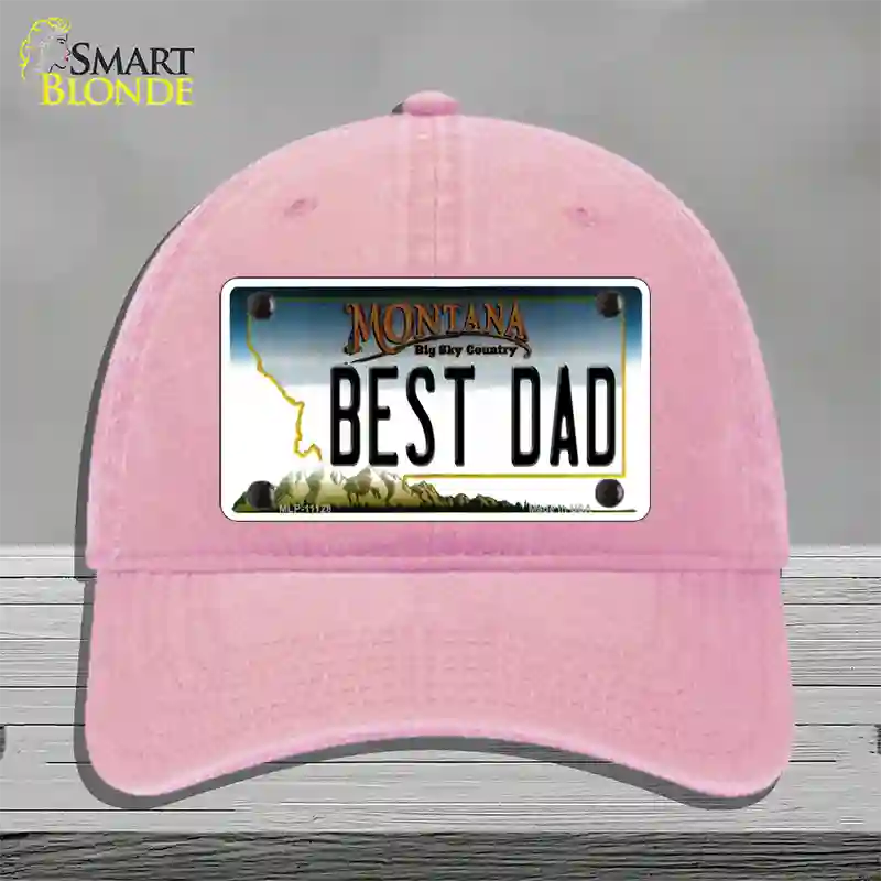 Best Dad Montana State Novelty License Plate Hat Unconstructed Cotton / Pink