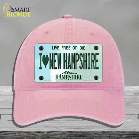 I Love New Hampshire State Novelty License Plate Hat Unconstructed Cotton / Pink